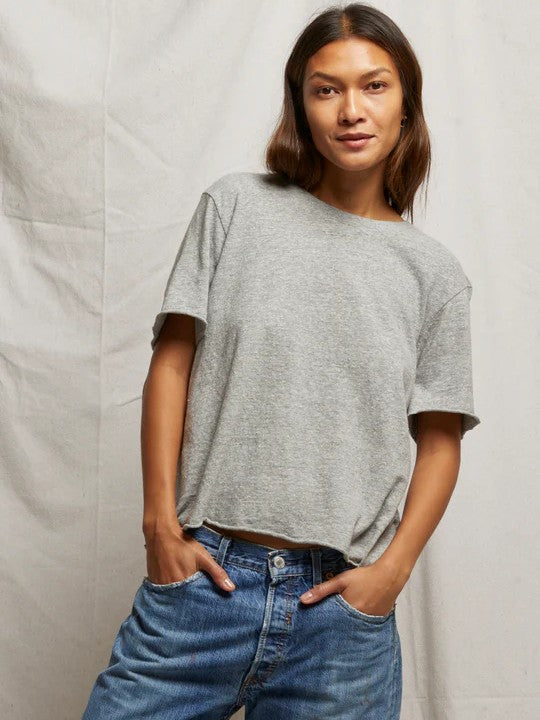 eddie recycled boxy raw hem tee - Heather Gray - Perfect White Tee