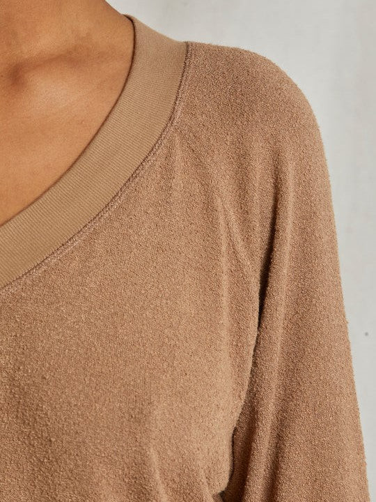 O'Connor V Neck Sweatshirt - Walnut Brown - Perfect White Tee