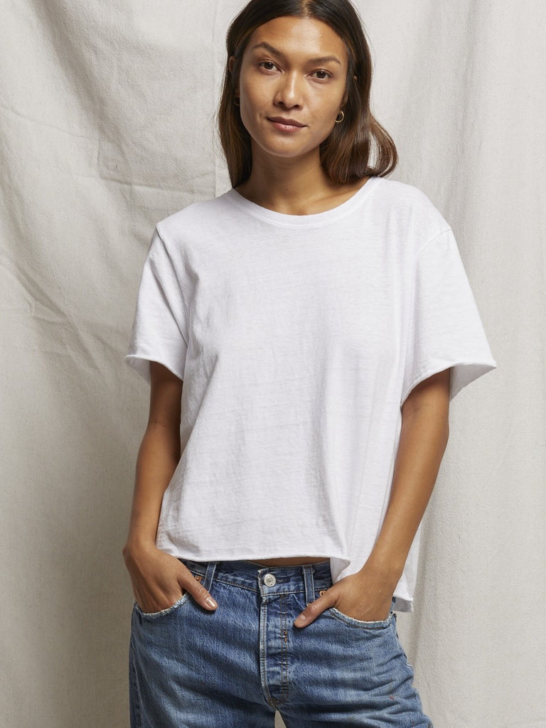 eddie recycled boxy raw hem tee - White - Perfect White Tee