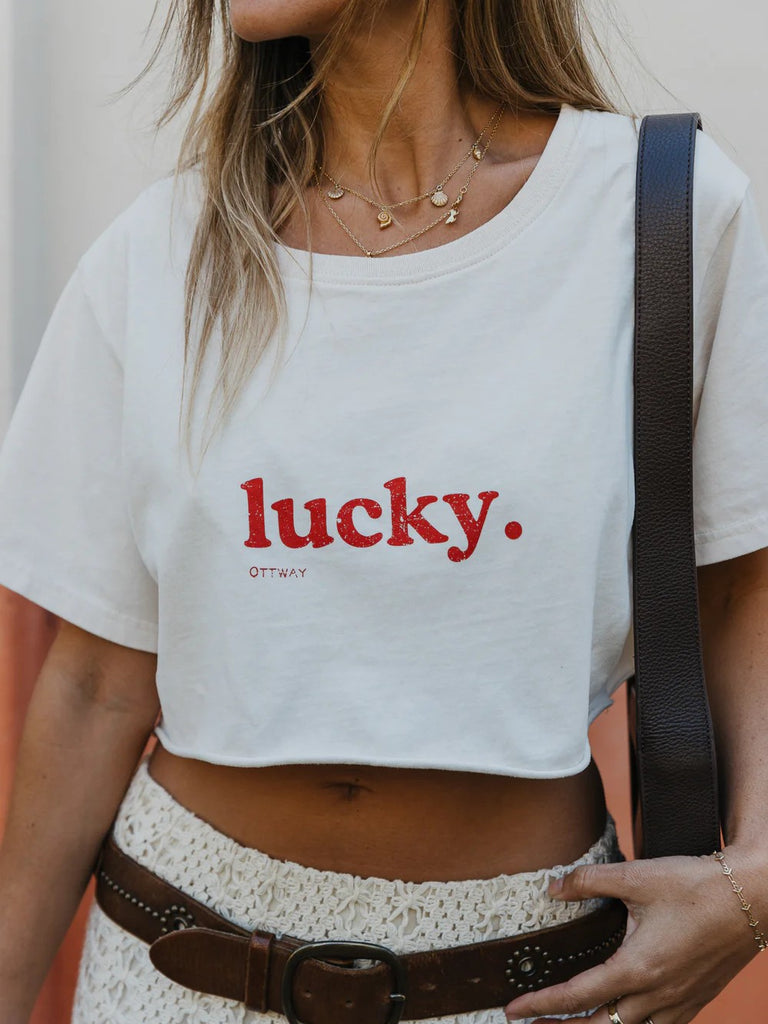 Lucky Cropped T-Shirt - Beige - Ottway