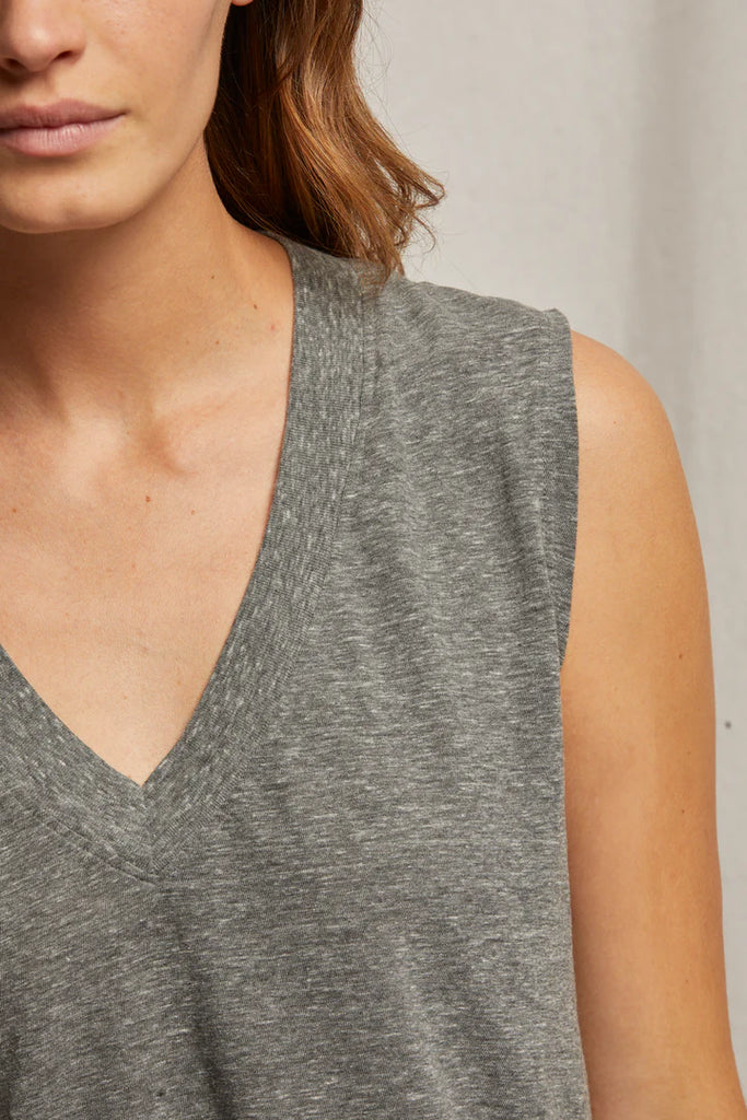 Margot V Neck Tee - Heather Gray - Perfect White Tee