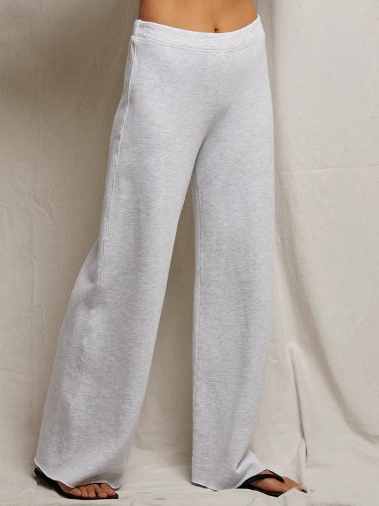 Amber french terry wide leg trouser  - Ash Gray - Perfect White Tee