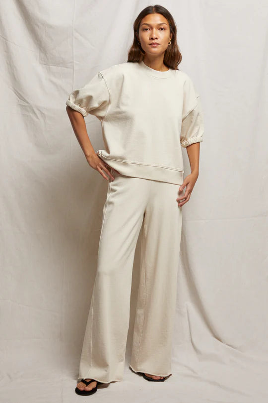 Amber french terry wide leg trouser  - Sugar - Perfect White Tee