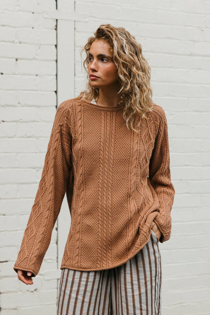 Unisex Rory Cable Knit Sweater - Brown / Ottway