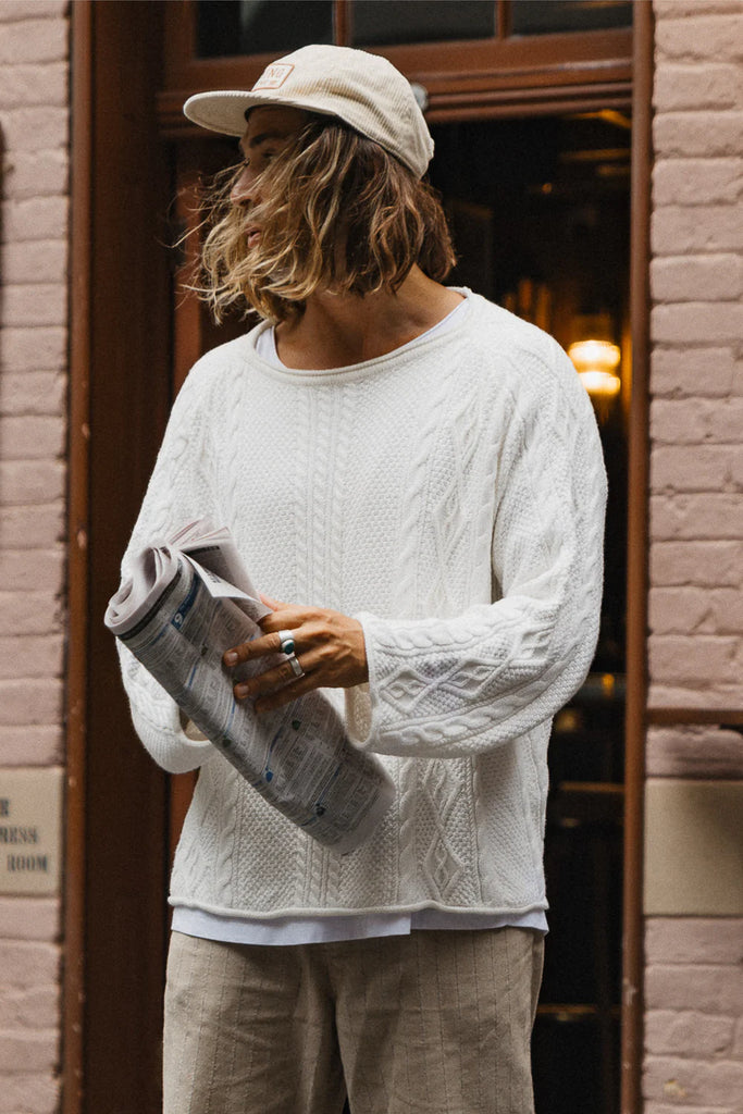 Unisex Rory Cable Knit Sweater - Antique White / Ottway