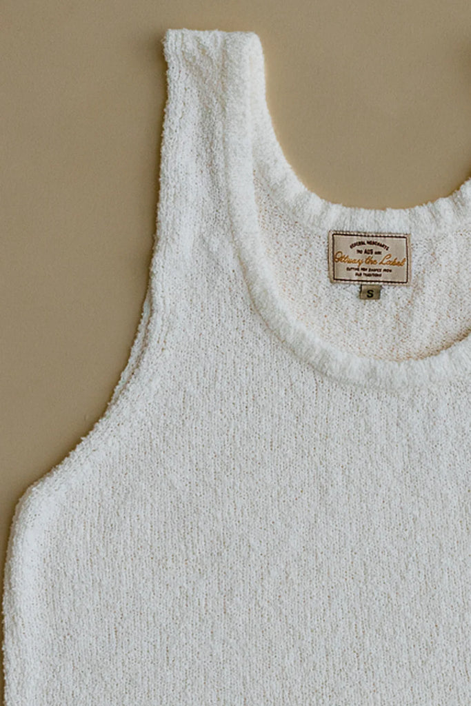 Maya - White Textured Rib Knit Tank / Ottway